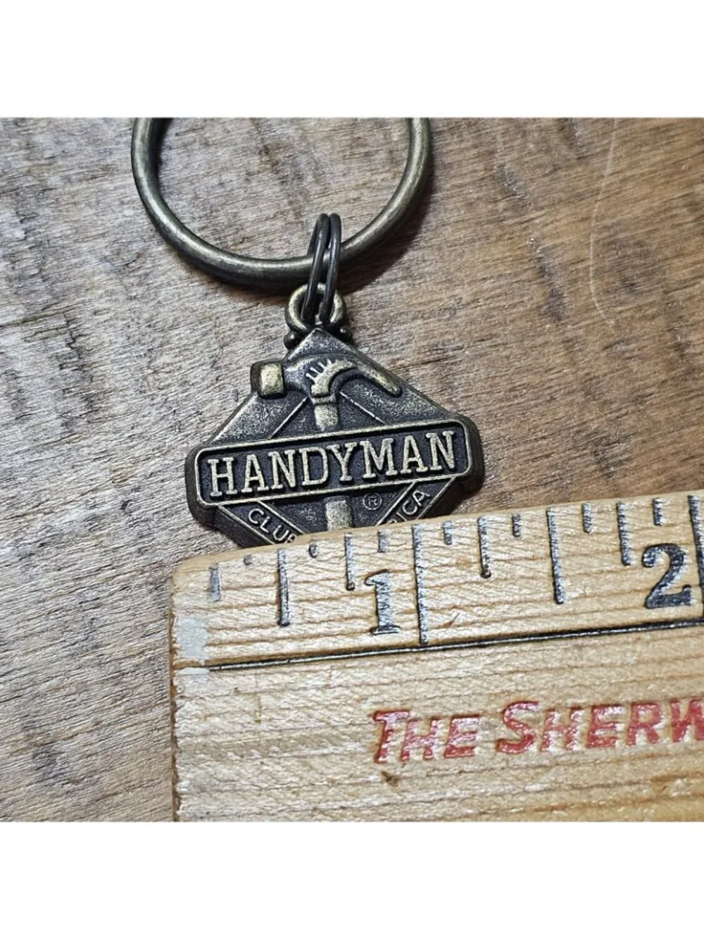 Vintage Handyman Club of America Keychain Fob Key Ring Brass